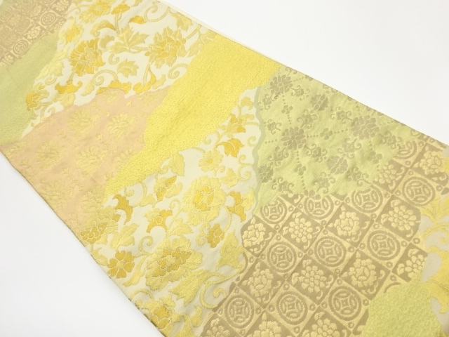 JAPANESE FUKURO OBI / WOVEN GRID & FLOWER ARABESQUE